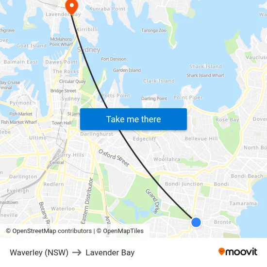 Waverley (NSW) to Lavender Bay map