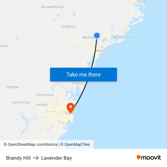 Brandy Hill to Lavender Bay map