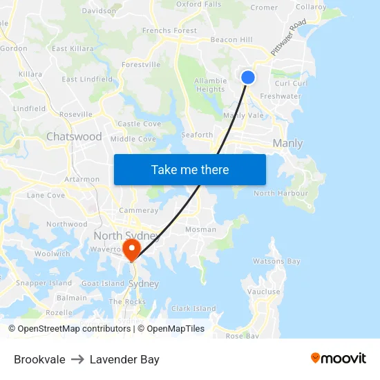 Brookvale to Lavender Bay map