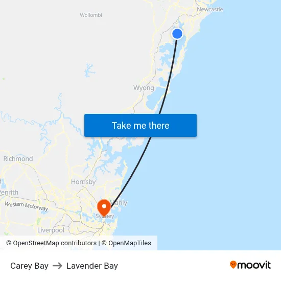 Carey Bay to Lavender Bay map