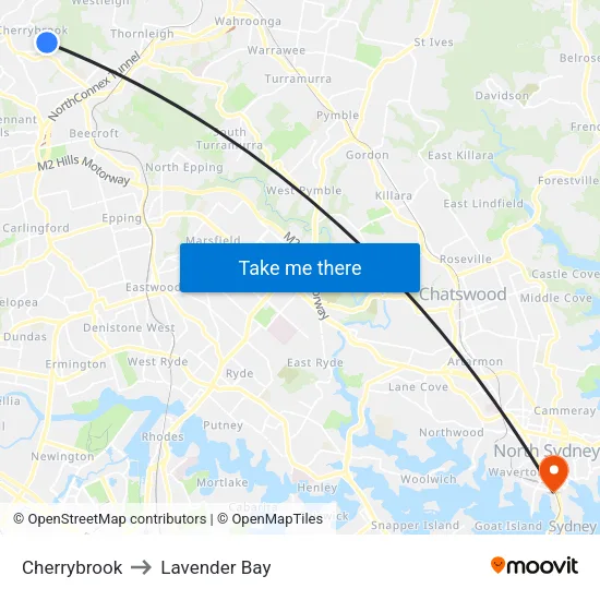 Cherrybrook to Lavender Bay map