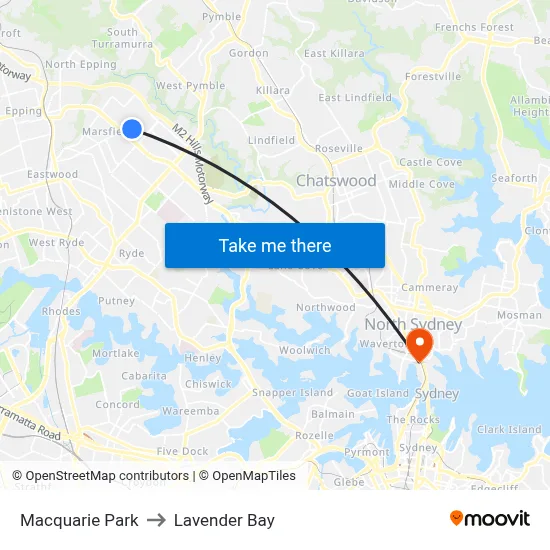 Macquarie Park to Lavender Bay map