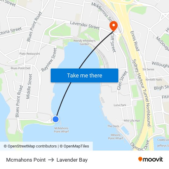 Mcmahons Point to Lavender Bay map