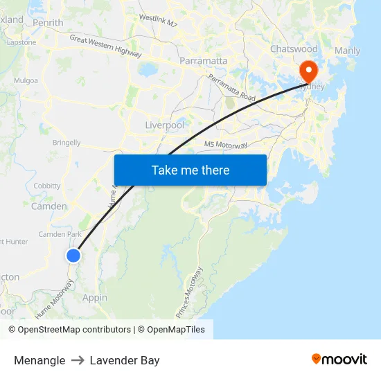 Menangle to Lavender Bay map
