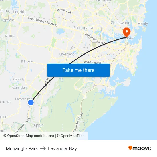 Menangle Park to Lavender Bay map