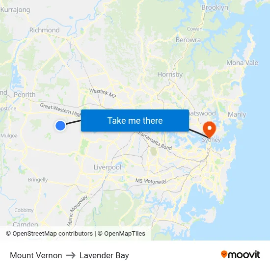 Mount Vernon to Lavender Bay map