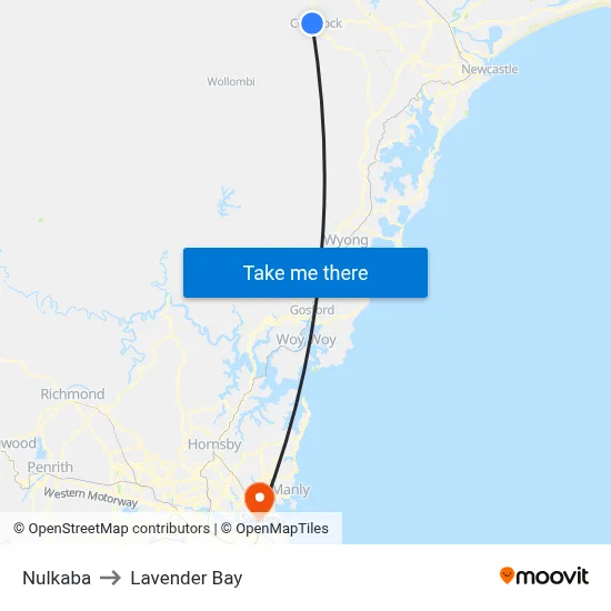 Nulkaba to Lavender Bay map