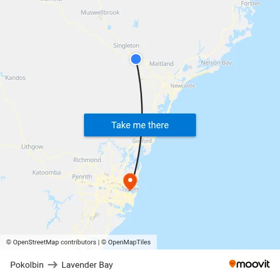 Pokolbin to Lavender Bay map