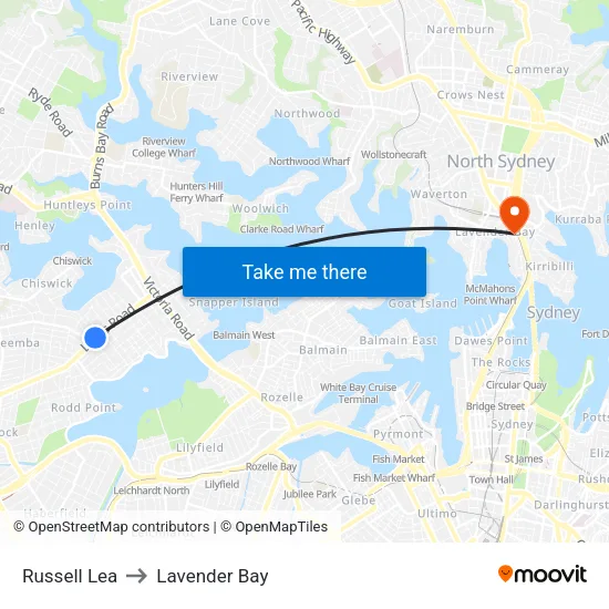 Russell Lea to Lavender Bay map
