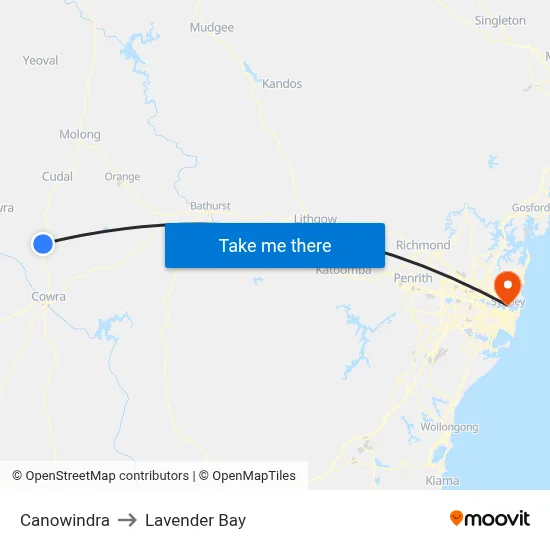 Canowindra to Lavender Bay map