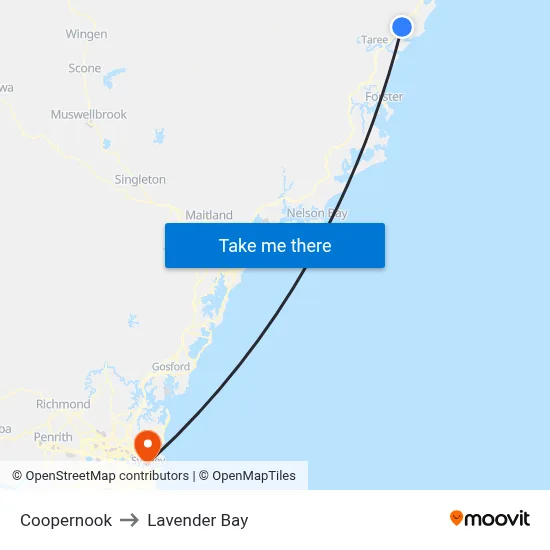Coopernook to Lavender Bay map