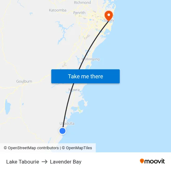 Lake Tabourie to Lavender Bay map