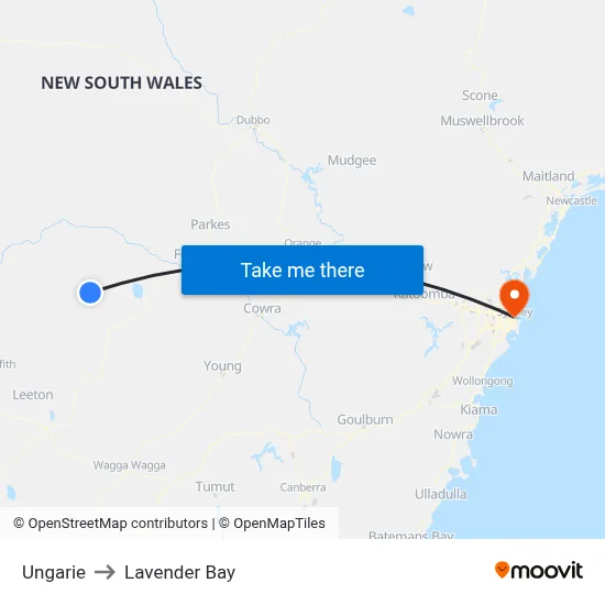 Ungarie to Lavender Bay map