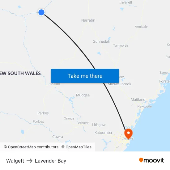 Walgett to Lavender Bay map
