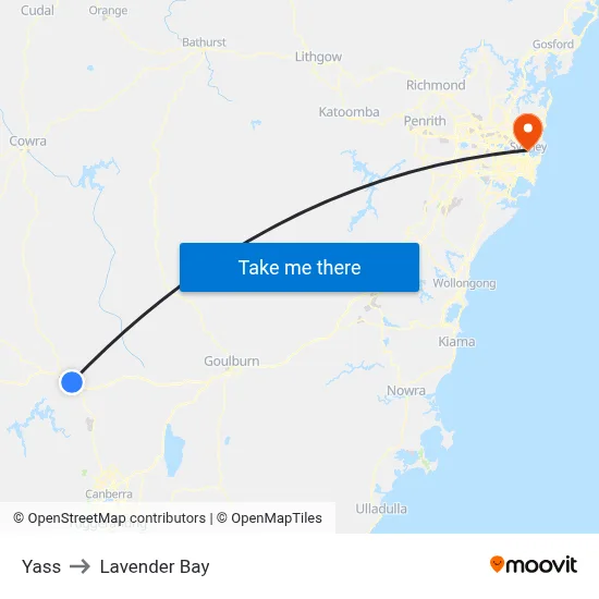 Yass to Lavender Bay map