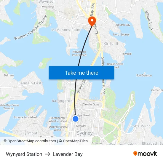 Wynyard Station to Lavender Bay map