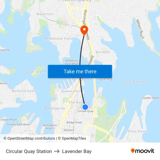 Circular Quay Station to Lavender Bay map