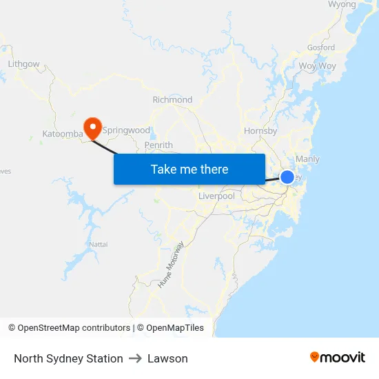 North Sydney Station to Lawson map