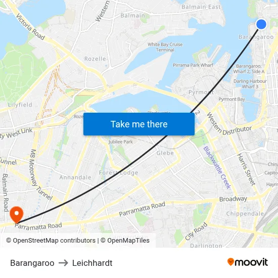 Barangaroo to Leichhardt map