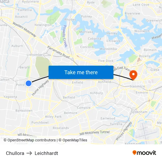 Chullora to Leichhardt map