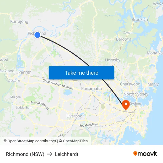Richmond (NSW) to Leichhardt map