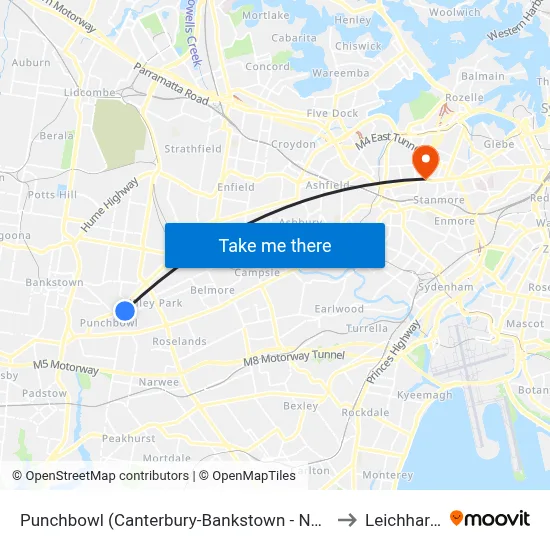 Punchbowl (Canterbury-Bankstown - NSW) to Leichhardt map