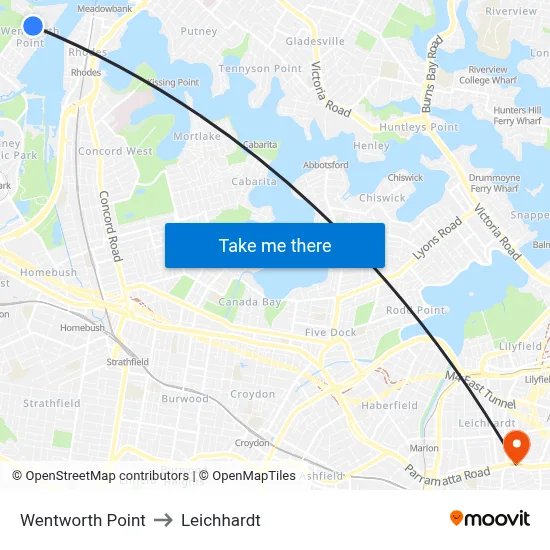 Wentworth Point to Leichhardt map