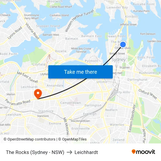 The Rocks (Sydney - NSW) to Leichhardt map