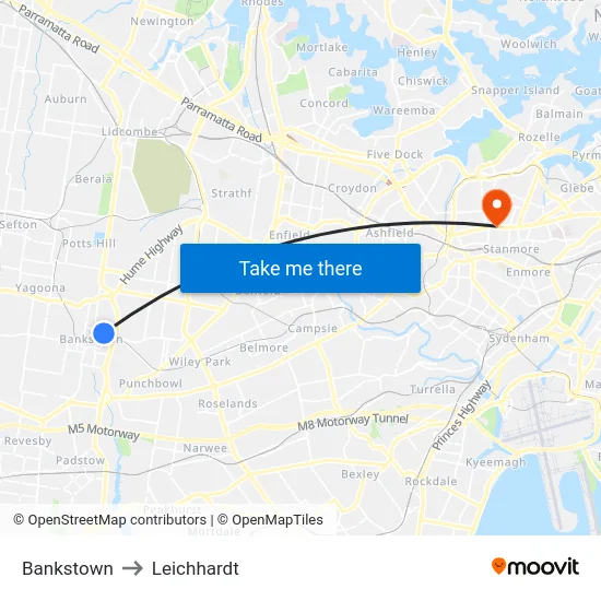 Bankstown to Leichhardt map