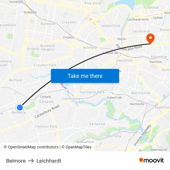 Belmore to Leichhardt map