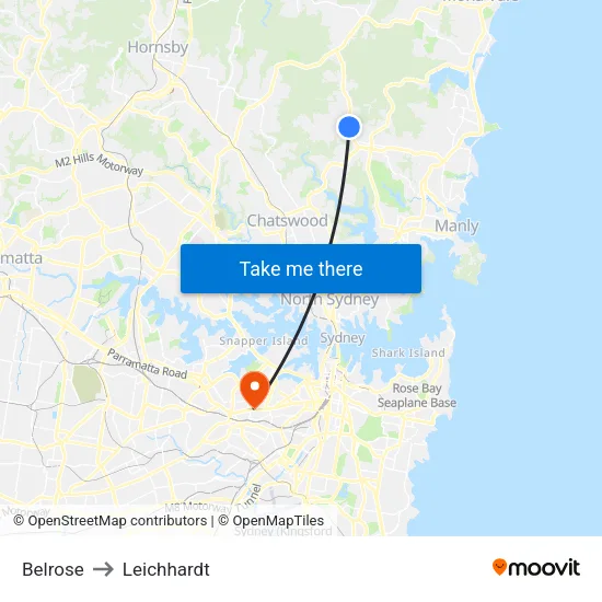 Belrose to Leichhardt map