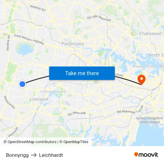 Bonnyrigg to Leichhardt map