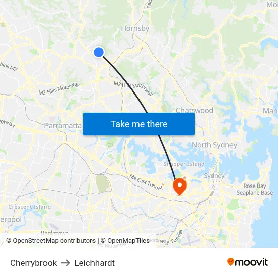 Cherrybrook to Leichhardt map