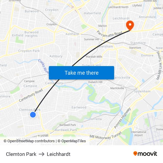 Clemton Park to Leichhardt map