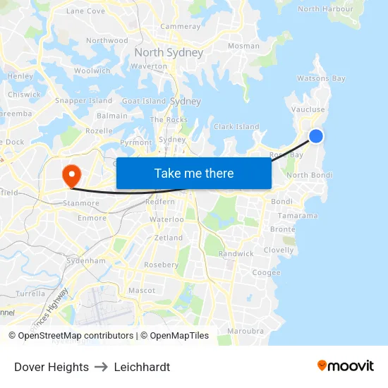 Dover Heights to Leichhardt map