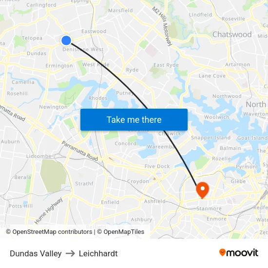 Dundas Valley to Leichhardt map