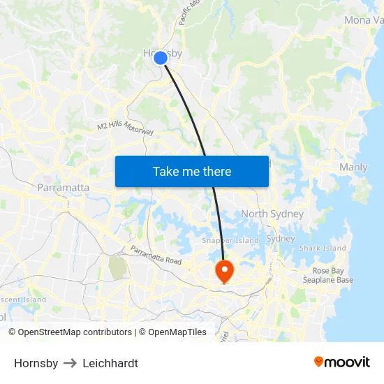Hornsby to Leichhardt map