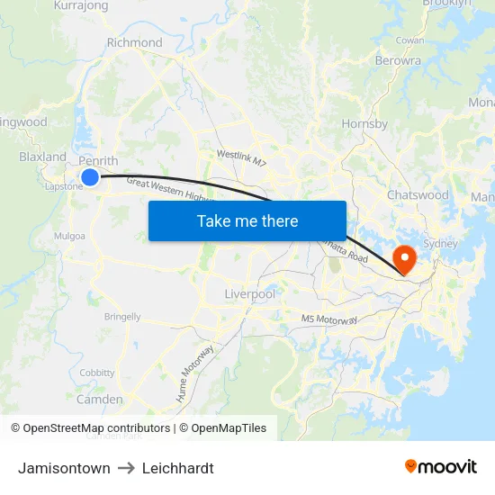 Jamisontown to Leichhardt map