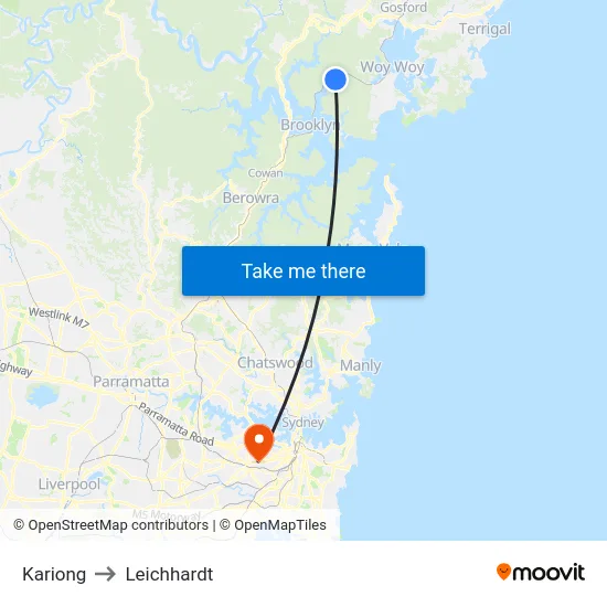 Kariong to Leichhardt map