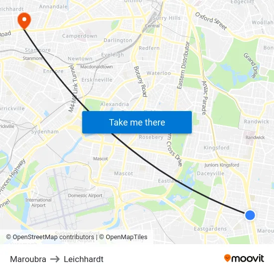 Maroubra to Leichhardt map