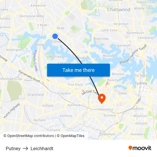Putney to Leichhardt map