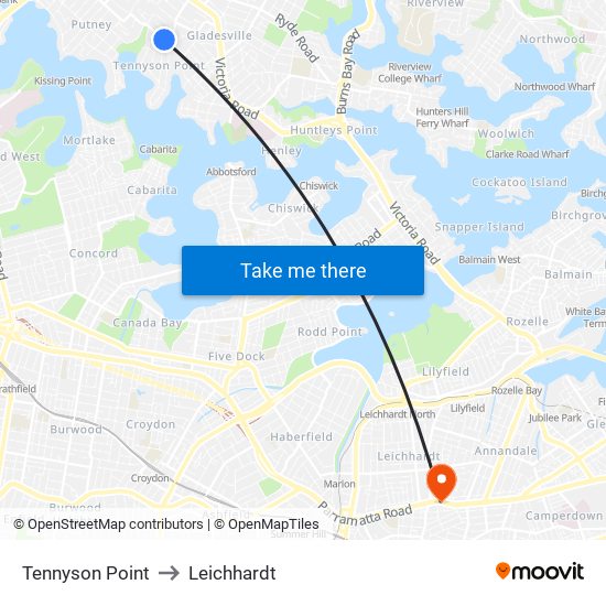 Tennyson Point to Leichhardt map