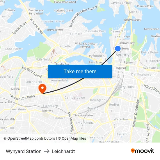 Wynyard Station to Leichhardt map