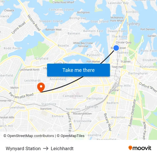 Wynyard Station to Leichhardt map