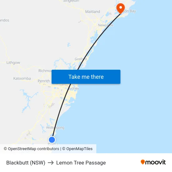 Blackbutt (NSW) to Lemon Tree Passage map