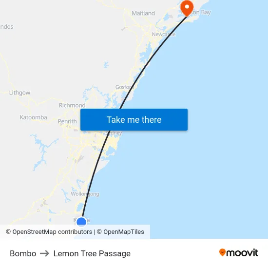 Bombo to Lemon Tree Passage map