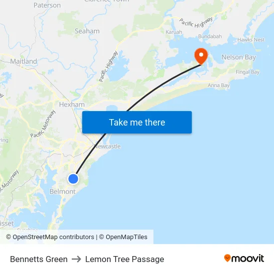 Bennetts Green to Lemon Tree Passage map