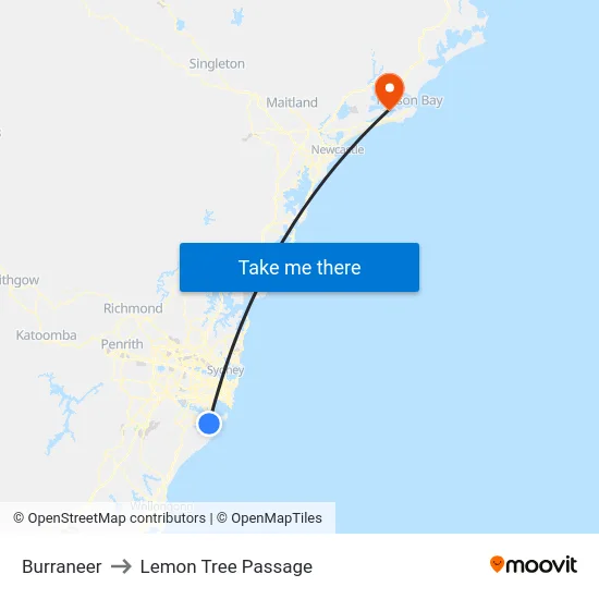 Burraneer to Lemon Tree Passage map