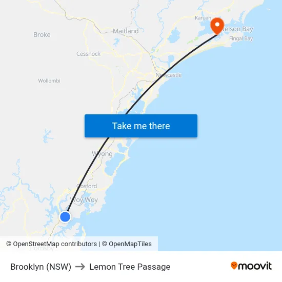 Brooklyn (NSW) to Lemon Tree Passage map