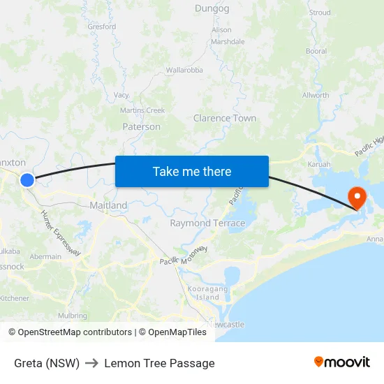 Greta (NSW) to Lemon Tree Passage map